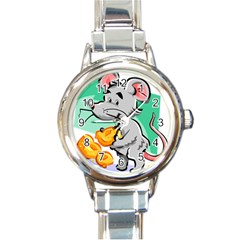 Mouse Cheese Tail Rat Mice Hole Round Italian Charm Watch by Sarkoni