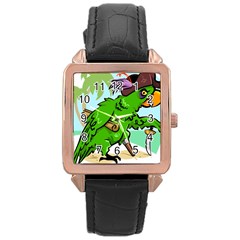 Parrot Hat Cartoon Captain Rose Gold Leather Watch  by Sarkoni