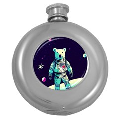 Bear Astronaut Futuristic Round Hip Flask (5 Oz)