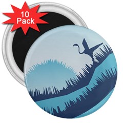 Swan Flying Bird Wings Waves Grass 3  Magnets (10 Pack)  by Bedest