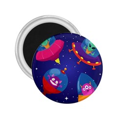 Cartoon Funny Aliens With Ufo Duck Starry Sky Set 2 25  Magnets