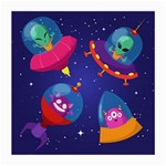 Cartoon Funny Aliens With Ufo Duck Starry Sky Set Medium Glasses Cloth (2 Sides) Front