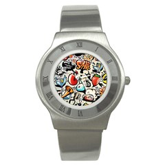 Comical Words Animals Comic Omics Crazy Graffiti Stainless Steel Watch by Bedest