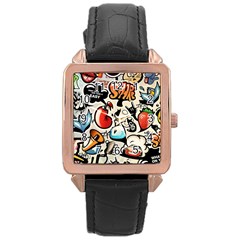 Art Book Gang Crazy Graffiti Supreme Work Rose Gold Leather Watch  by Bedest