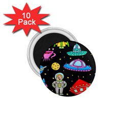 Seamless Pattern With Space Objects Ufo Rockets Aliens Hand Drawn Elements Space 1 75  Magnets (10 Pack)  by Hannah976