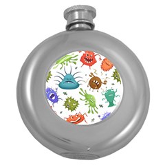 Dangerous Streptococcus Lactobacillus Staphylococcus Others Microbes Cartoon Style Vector Seamless P Round Hip Flask (5 Oz) by Ravend