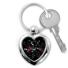 Embroidery Trend Floral Pattern Small Branches Herb Rose Key Chain (heart) by Apen