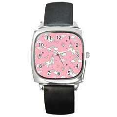 Cute Unicorn Seamless Pattern Square Metal Watch by Apen