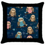 Seamless Pattern Owls Dreaming Throw Pillow Case (Black) Front