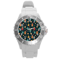 Winter Xmas Christmas Holiday Round Plastic Sport Watch (l) by Ravend