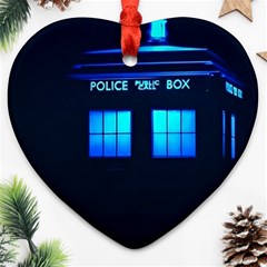 Blue Tardis Doctor Who Police Call Box Heart Ornament (two Sides) by Cendanart