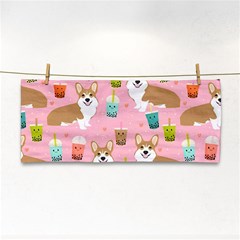 Corgi Bubble Boba Tea Pink Pattern Hand Towel by Cendanart