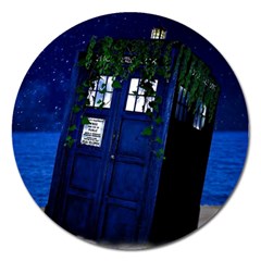 Stuck Tardis Beach Doctor Who Police Box Sci-fi Magnet 5  (round) by Cendanart