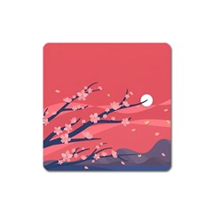 Illustration Minimal Minimalist Scenery Minimalist Japanese Art Square Magnet by Bedest