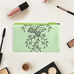 Illustration Of Butterflies And Flowers Ornament On Green Background Cosmetic Bag (XS) Back