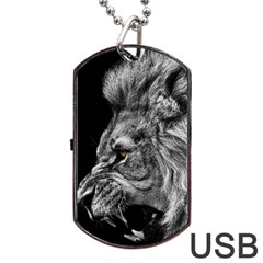 Angry Male Lion Roar Wild Animal Dog Tag Usb Flash (one Side) by Cendanart