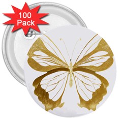 Simulated Gold Leaf Gilded Butterfly 3  Buttons (100 Pack)  by essentialimage