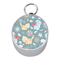 Cute Cat Background Pattern Mini Silver Compasses by Ket1n9