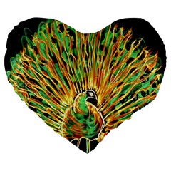 Unusual Peacock Drawn With Flame Lines Large 19  Premium Heart Shape Cushions by Ket1n9