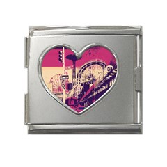 Pink City Retro Vintage Futurism Art Mega Link Heart Italian Charm (18mm) by Ket1n9