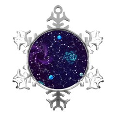 Realistic Night Sky Poster With Constellations Metal Small Snowflake Ornament by Ket1n9