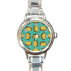 Taco Drawing Background Mexican Fast Food Pattern Round Italian Charm Watch by Ket1n9