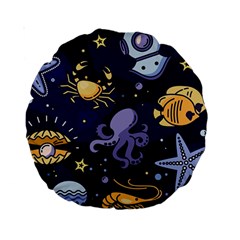 Marine Seamless Pattern Thin Line Memphis Style Standard 15  Premium Round Cushions by Ket1n9