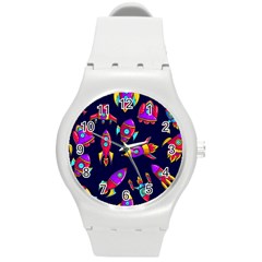 Space Patterns Round Plastic Sport Watch (m)