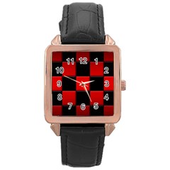 Black And Red Backgrounds- Rose Gold Leather Watch  by Hannah976