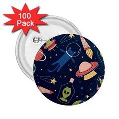 Seamless Pattern With Funny Alien Cat Galaxy 2 25  Buttons (100 Pack)  by Ndabl3x