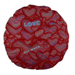 Love Hearts Valentine Red Symbol Large 18  Premium Flano Round Cushions