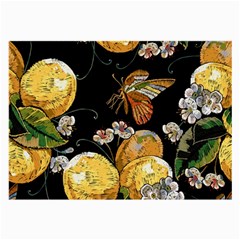 Embroidery Blossoming Lemons Butterfly Seamless Pattern Large Glasses Cloth by Ket1n9