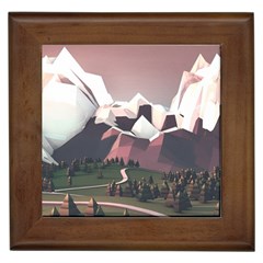 White And Brown Mountain Illustration Digital Art Framed Tile