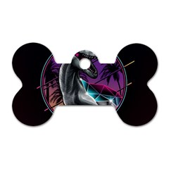 Style Dinosaur  80s Synth Retrowave Dog Tag Bone (two Sides) by Cendanart