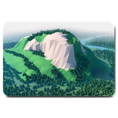 Green And White Polygonal Mountain Large Doormat by Cendanart