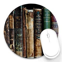 Assorted Color Books Old Macro Round Mousepad by Cendanart