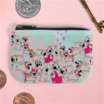 Paw Cute Dog Pugs Light Turquoise Mini Coin Purse Front