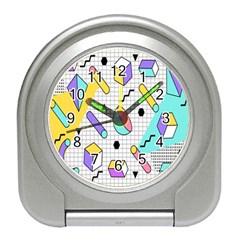 Tridimensional Pastel Shapes Background Memphis Style Travel Alarm Clock by Bedest