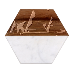 Egyptian Pyramids Night Landscape Cartoon Marble Wood Coaster (hexagon)  by Bedest