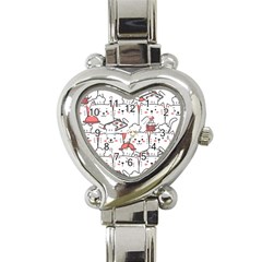 Cute Cat Chef Cooking Seamless Pattern Cartoon Heart Italian Charm Watch