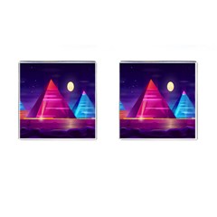 Egyptian Pyramids Night Landscape Cartoon Art Cufflinks (square) by Bedest