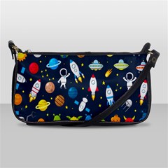 Big Set Cute Astronauts Space Planets Stars Aliens Rockets Ufo Constellations Satellite Moon Rover V Shoulder Clutch Bag