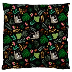 Floral Pattern With Plants Sloth Flowers Black Backdrop Large Cushion Case (one Side)