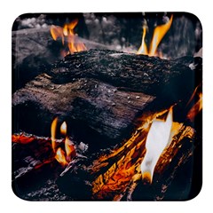 Wood Fire Camping Forest On Square Glass Fridge Magnet (4 Pack) by Bedest