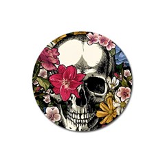 Skull Flowers American Native Dream Catcher Legend Magnet 3  (round) by Bedest