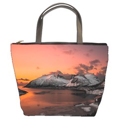 Surreal Mountain Landscape Lake Bucket Bag