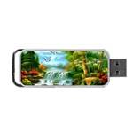 Paradise Forest Painting Bird Deer Waterfalls Portable USB Flash (One Side) Front