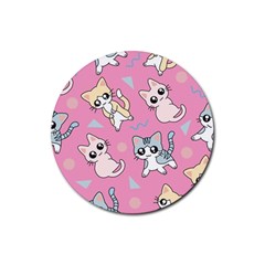 Cute Animal Little Cat Seamless Pattern Rubber Round Coaster (4 Pack) by Grandong