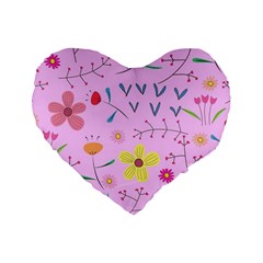 Pink Flowers Pattern Standard 16  Premium Flano Heart Shape Cushions by Grandong