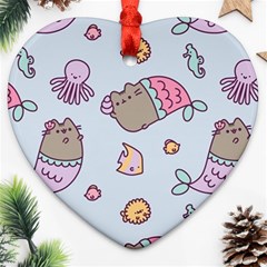 Pusheen Cat Cute Heart Ornament (two Sides) by Grandong